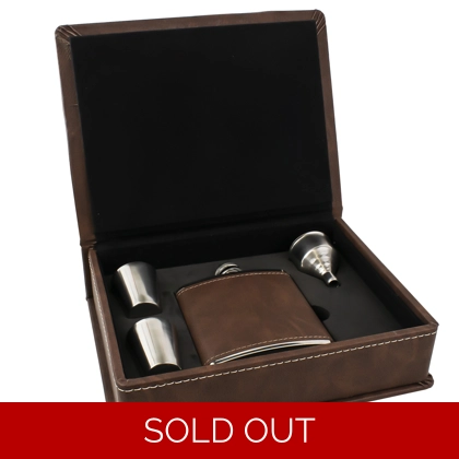 Hip Flask Gift Set - PU Leather - Dark Brown